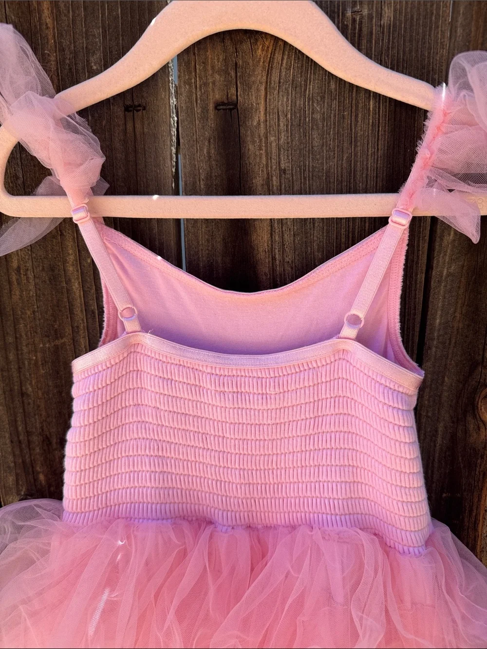 Posh Peanut Starry Pink Ruffled Tulle Smocked Dress